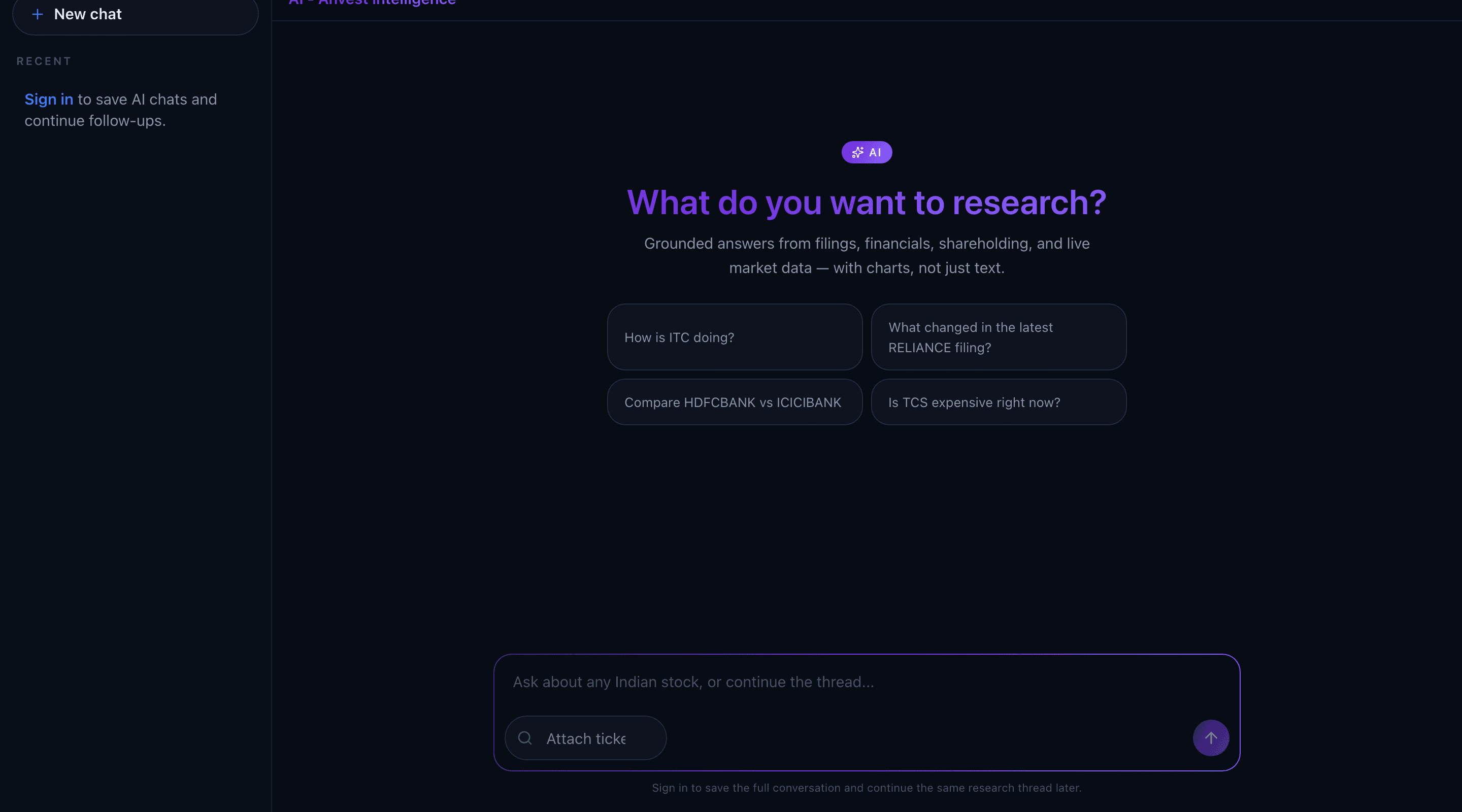 Anvest AI intelligence chat asking what to research