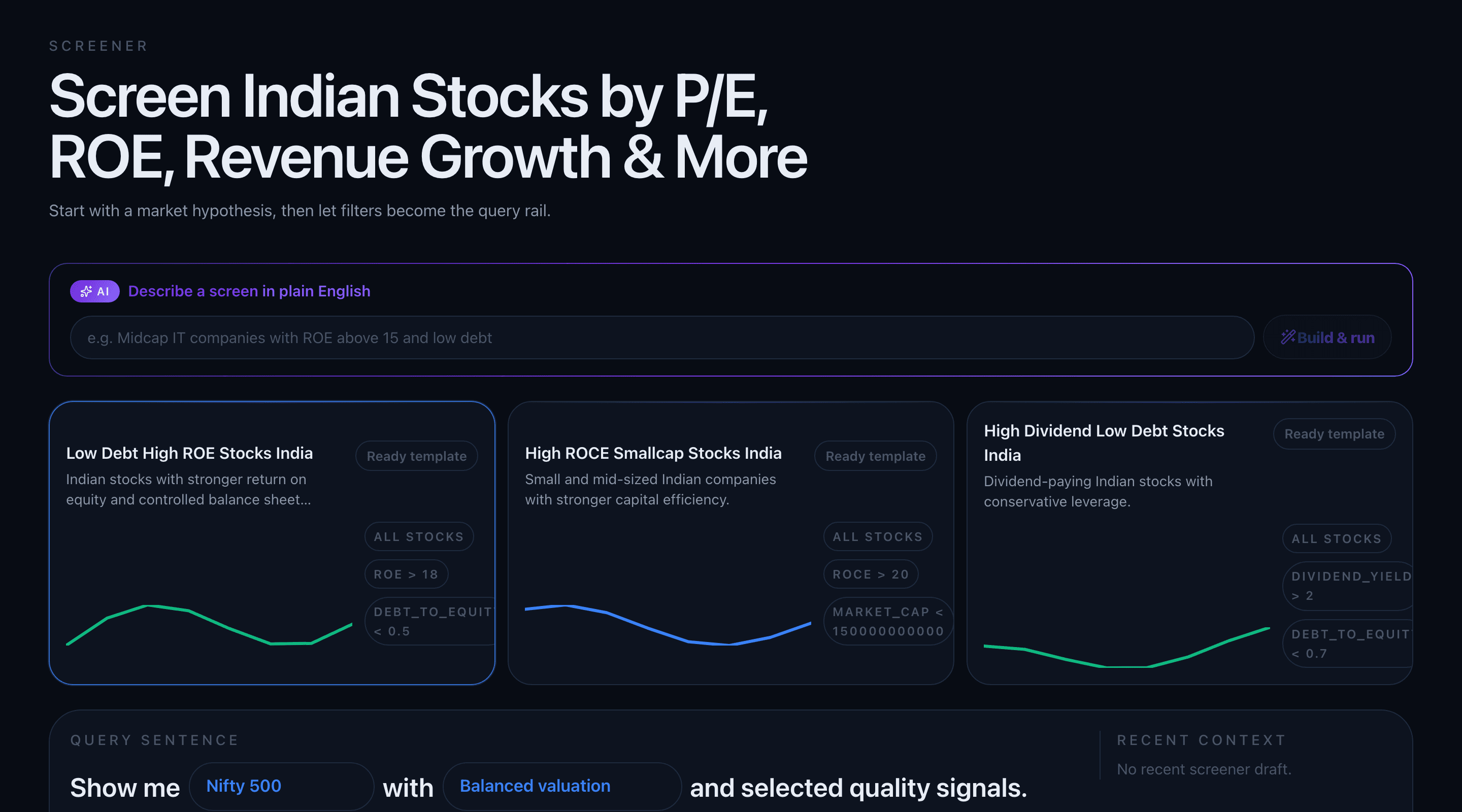 Anvest stock screener with AI plain-English query bar and templates
